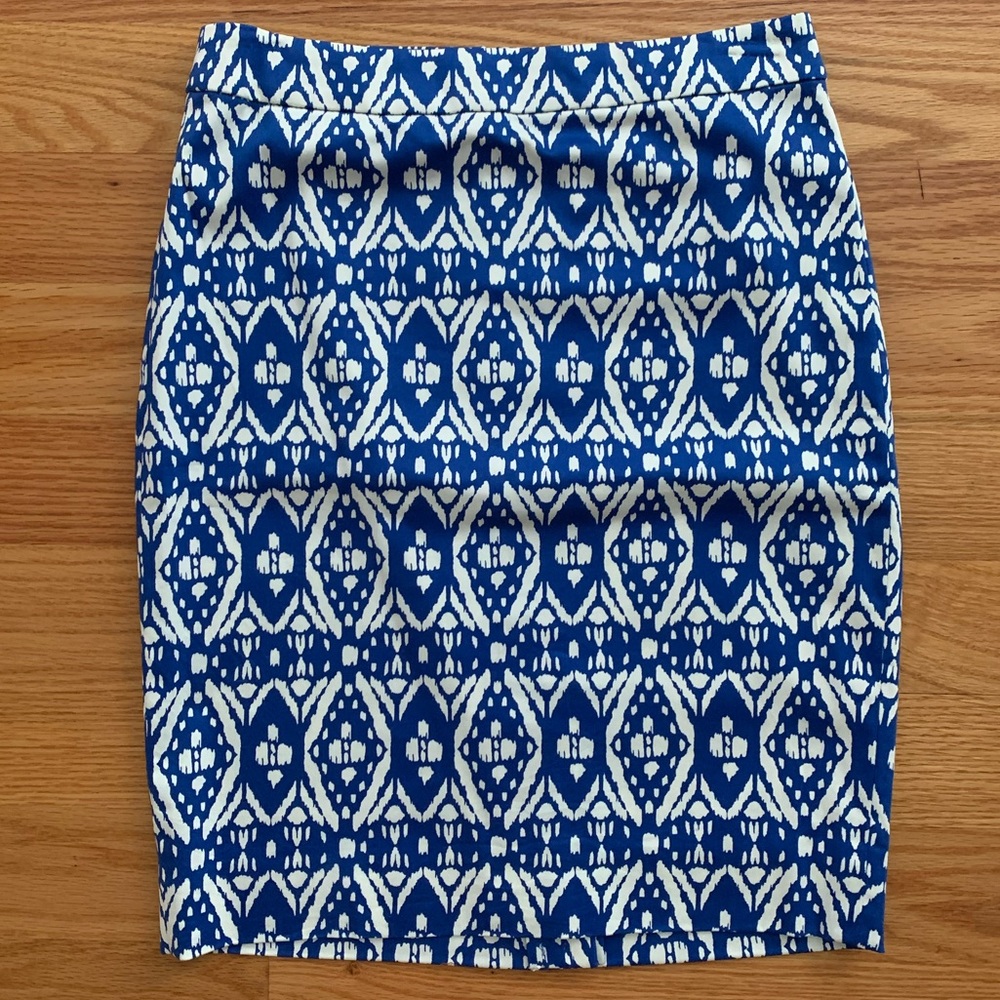 J. Crew Blue Ikat Graphic Print Pencil Skirt